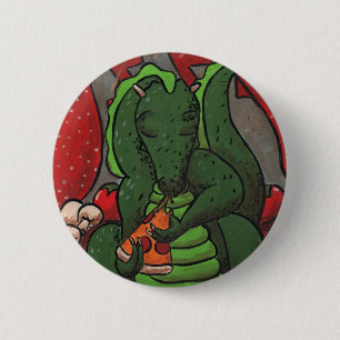 Badge Rond 5 Cm Le dragon et la pizza