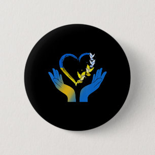 Badge Rond 5 Cm Le Drapeau Ukrainien Dove Ukraine Coeur Mains