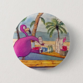 Badge Rond 5 Cm Le Flamant rose rose lunatique verse la plage de