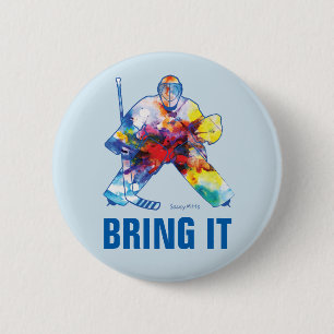 Badge Rond 5 Cm Le gardien de but de hockey apporte son Aquarelle