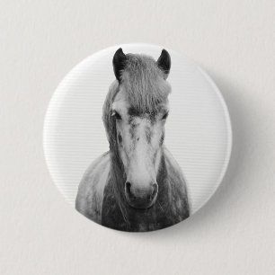 Badge Rond 5 Cm Le gris, le cheval, noir et blanc