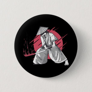 Badge Rond 5 Cm Le guerrier de Samurai frappe avec Katana