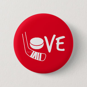 Badge Rond 5 Cm Le hockey amoureux écarte les bâtons et le rouge c