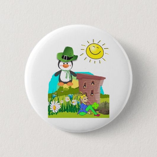 Badge Rond 5 Cm le jour de saint-patrick pingouin leprechaun (Devant)