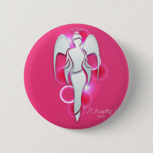 Badge Rond 5 Cm Le jour des femmes, ange de femme blanche sur le