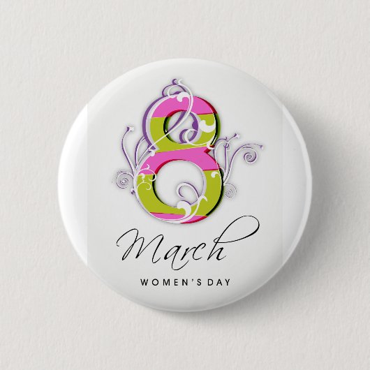 Badge Rond 5 Cm Le jour des femmes avec le nombre fleuri 8 (Devant)