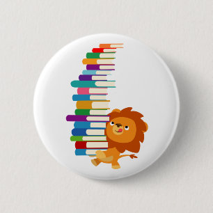 Badge Rond 5 Cm Le lecteur vorace (lion mignon de bande dessinée)