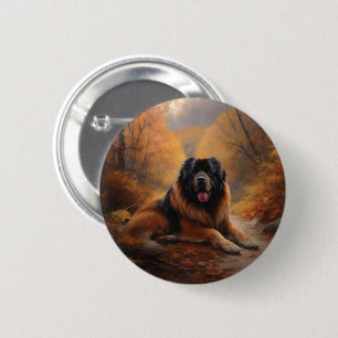 Badge Rond 5 Cm Le Mastiff tibétain en automne les feuilles automn