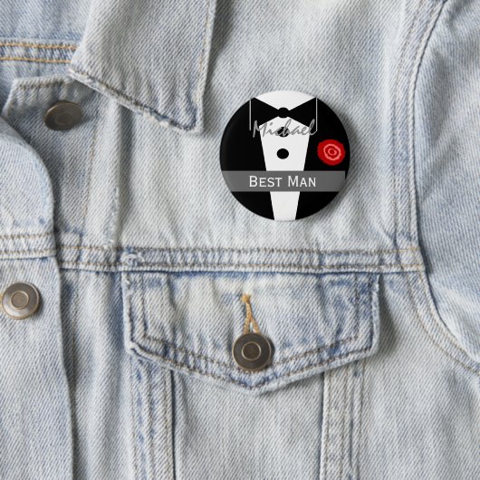 Badge Rond 5 Cm Le MEILLEUR HOMME Tux nommé fait sur commande (En situation)