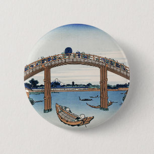 Badge Rond 5 Cm Le mont Housai Fuji vu d'en bas Pont Homme