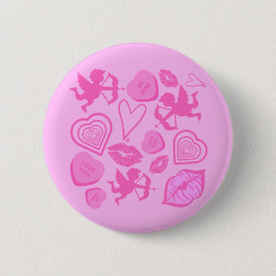 Badge Rond 5 Cm Le Motif de la Saint-Valentin rose