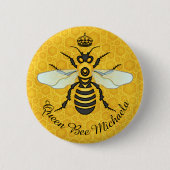 Badge Rond 5 Cm Le nid d'abeilles d'abeille gaffent le nom fait (Devant)