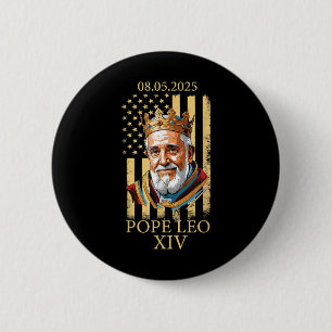 Badge Rond 5 Cm Le pape Leo Xiv, drapeau américain 2025 Le Vatican