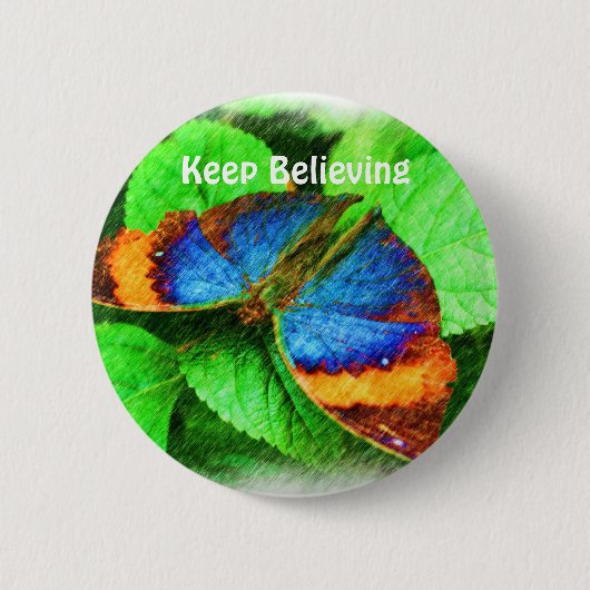 Badge Rond 5 Cm Le papillon bleu croient le bouton d'affirmations (Devant)