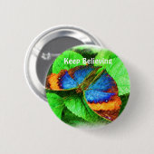 Badge Rond 5 Cm Le papillon bleu croient le bouton d'affirmations (Devant & derrière)