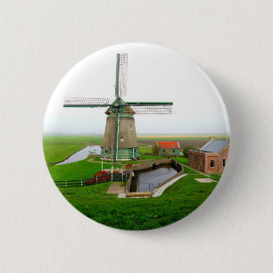 Badge Rond 5 Cm Le paysage pittoresque de Pays-Bas avec moulin à v