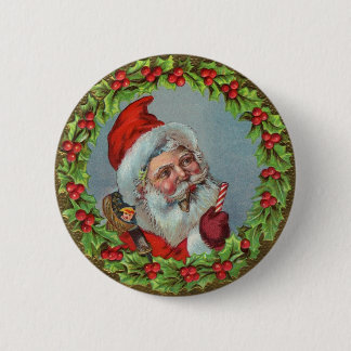 Badge Rond 5 Cm Le père noël a entouré par la guirlande