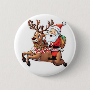 Badge Rond 5 Cm Le Père Noël avec des cadeaux de paix
