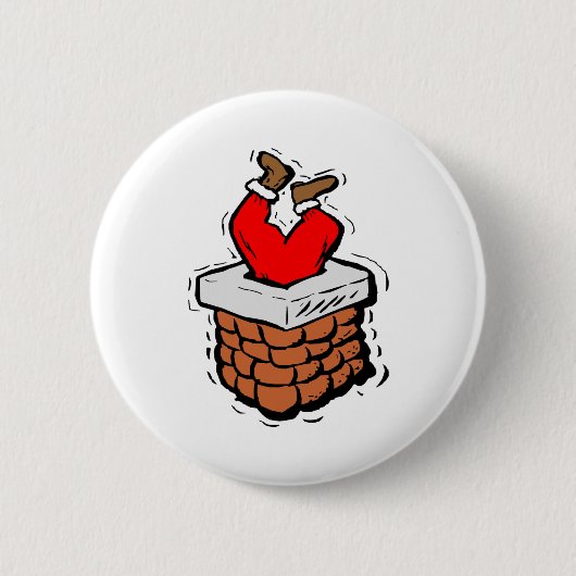 Badge Rond 5 Cm Le Père Noël Coincé À Chimney (Devant)