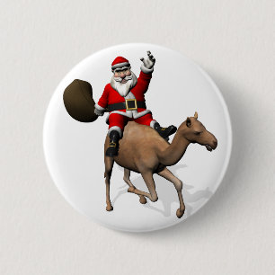Badge Rond 5 Cm Le Père Noël En Train De Monter Un Chameau