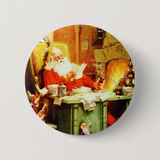 Badge Rond 5 Cm Le Père Noël fait sa liste, la vérifie deux fois
