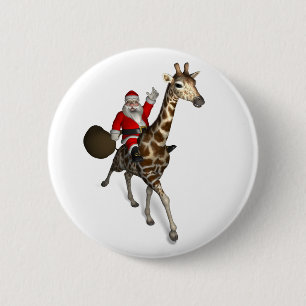 Badge Rond 5 Cm Le Père Noël Monte Une Girafe