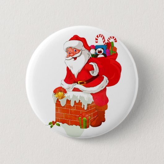 Badge Rond 5 Cm Le Père Noël sur le dessin du toit (Devant)