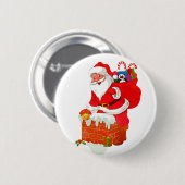 Badge Rond 5 Cm Le Père Noël sur le dessin du toit (Devant & derrière)