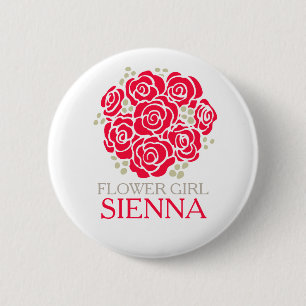 Badge Rond 5 Cm Le petit bouquet de rose rouge de demoiselle de