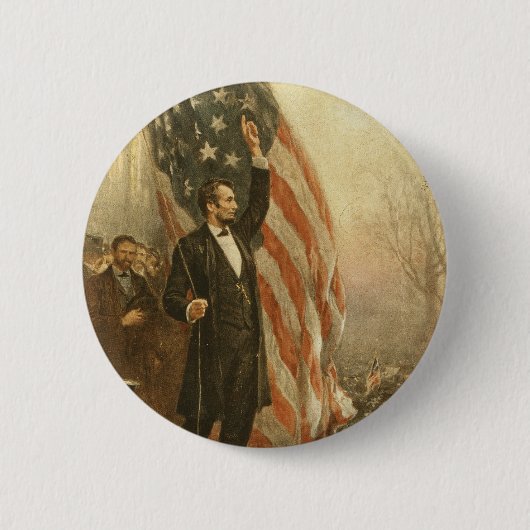 Badge Rond 5 Cm Le Président Abraham Lincoln sous le drapeau (Devant)