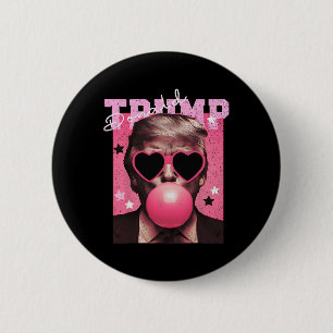 Badge Rond 5 Cm Le président Trump soufflant du bubble gum rose dr