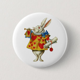 BADGE ROND 5 CM LE RABBIT BLANC DE ALICE