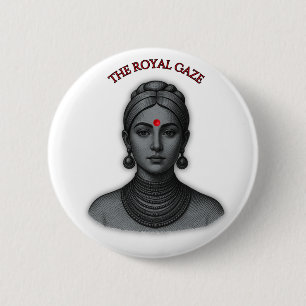 Badge Rond 5 Cm Le Regard Royal - Reine Indienne Ligne Art