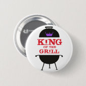 Badge Rond 5 Cm Le Roi Du Grill, Noir Violet Couronne Rouge (Devant & derrière)