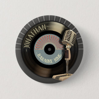 Badge Rond 5 Cm Le Roi Retro Mic et disque de karaoke