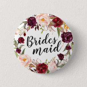 Badge Rond 5 Cm Le rouge de Bourgogne Boho rougissent demoiselle