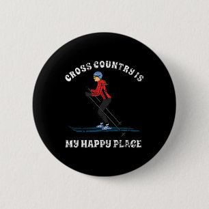 Badge Rond 5 Cm Le ski de fond est mon endroit heureux T Shirt pou