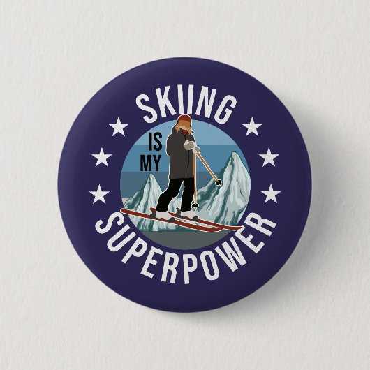 Badge Rond 5 Cm Le Ski Est Ma Superpuissance (Devant)