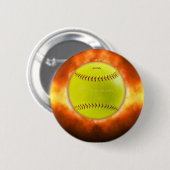 Badge Rond 5 Cm Le softball de SlipperyJoe sur feu flammes feu feu (Devant & derrière)