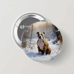 Badge Rond 5 Cm Le Staffordshire Américain Laisser Neige Noël