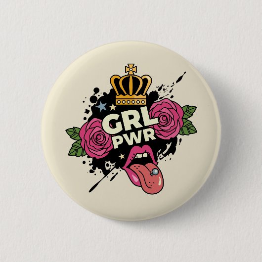 Badge Rond 5 Cm Le style tatouage Girl Power (Devant)