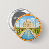 Badge Rond 5 Cm Le Taj Mahal de l'Inde (Devant & derrière)