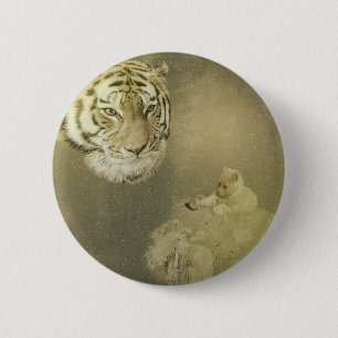 Badge Rond 5 Cm Le Tigre Et Le Kitten, Insigne Rond
