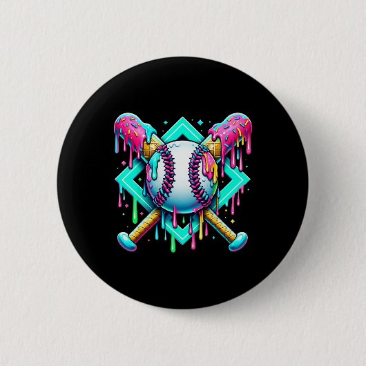 Badge Rond 5 Cm Lèchement De Baseball Pour Garçons Crème Glace Déc (Devant)