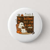 Badge Rond 5 Cm Lecture de fantôme dans la bibliothèque d'Hallowee (Devant)