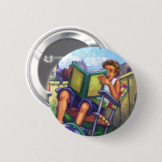 Badge Rond 5 Cm Lecture en été (Devant & derrière)