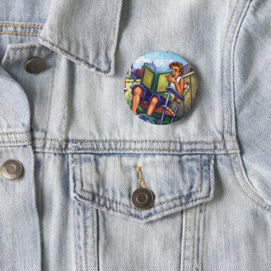 Badge Rond 5 Cm Lecture en été (En situation)