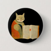Badge Rond 5 Cm Lecture simple d'un livre par chat (Devant)