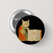 Badge Rond 5 Cm Lecture simple d'un livre par chat (Devant & derrière)