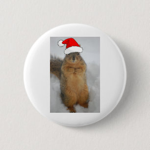 Badge Rond 5 Cm L'écureuil de Noël avec Père Noël